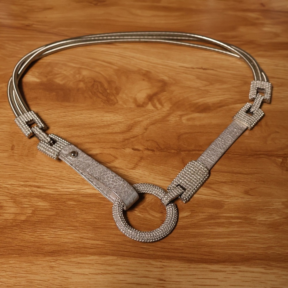 Vintage 80s Chain Stretch Belt Womens Size S Silver Tone Metallic Glam Disco